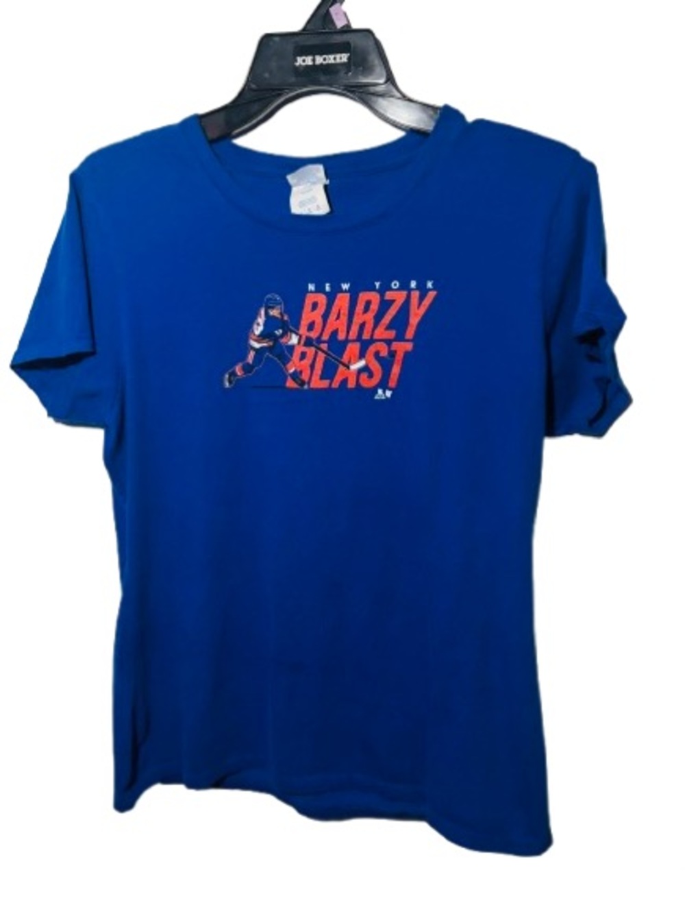 Gildan Blue Tee with Orange 'Barzy Blast' Hockey Graphic